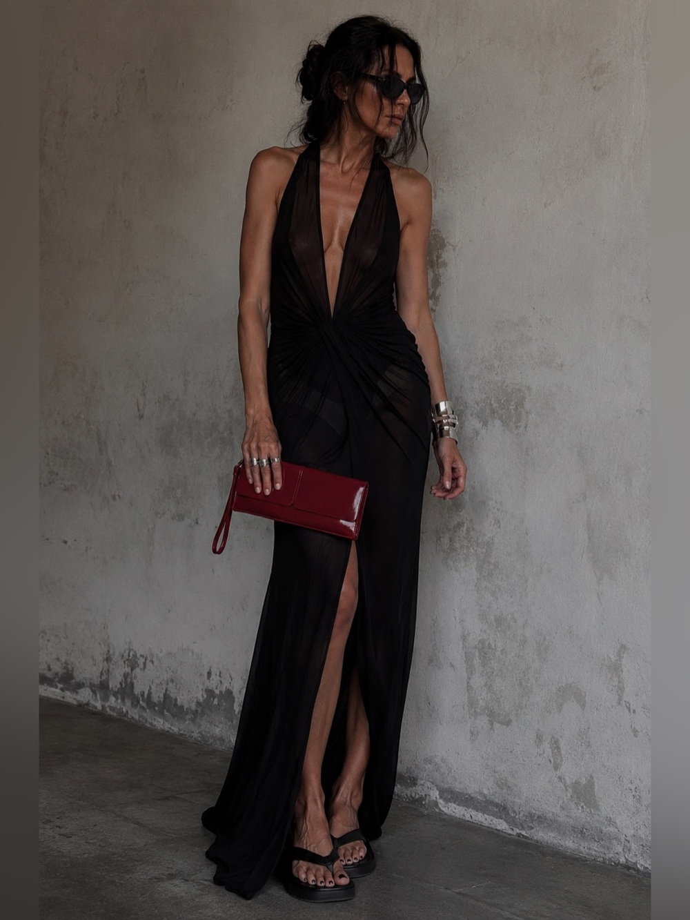 Long funky Red Leather Wristlet Clutch - Women's Evening Bag